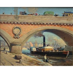 Eugène Forel (1858–1938) The Pont De Pierre In Bordeaux - Dated 1922 – Oil/ Panel -20 X 25 Cm