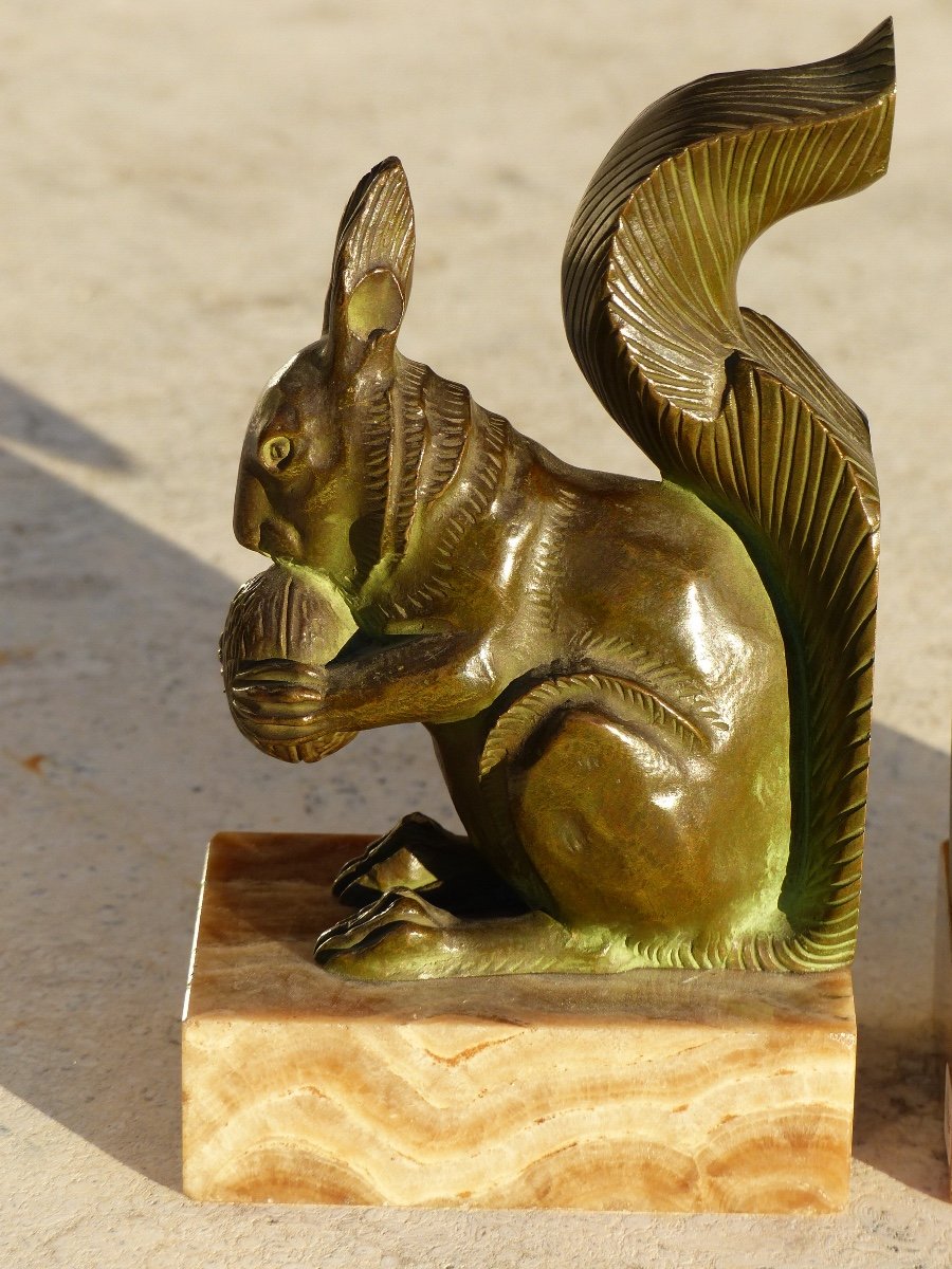Pair Of Art Deco Bronze Squirrel Bookends-photo-4
