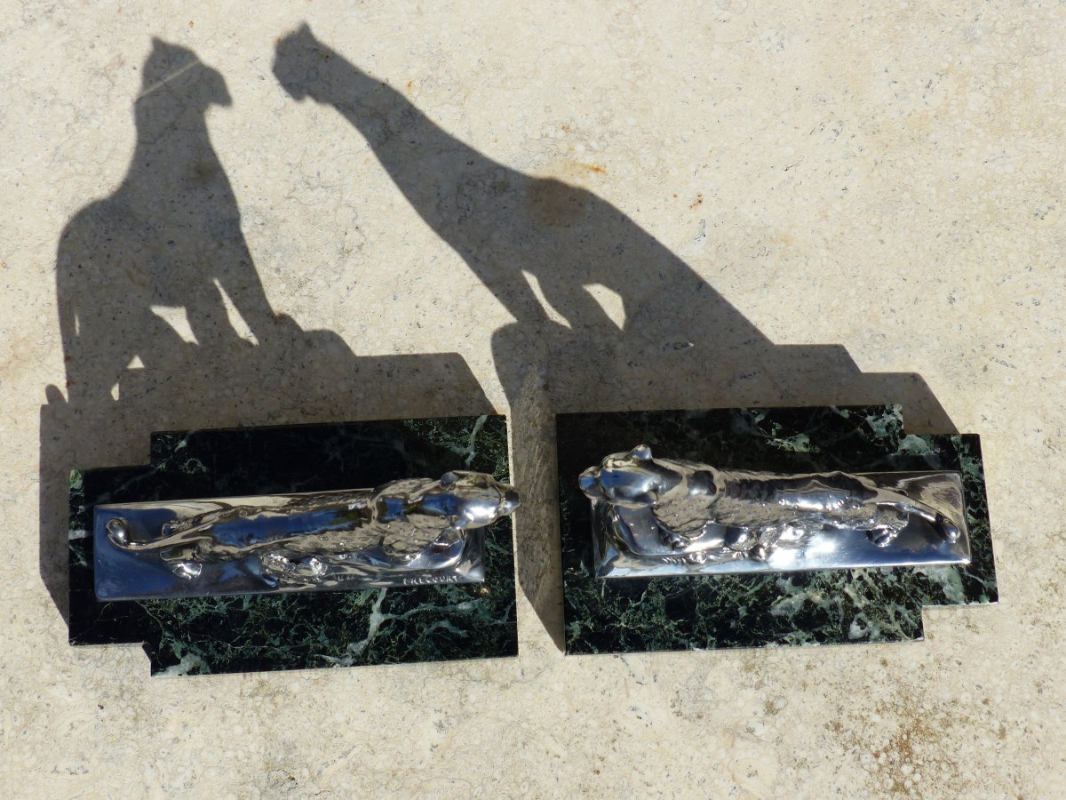 Paire De Serre-livres Panthères Art Déco Frécourt-photo-6