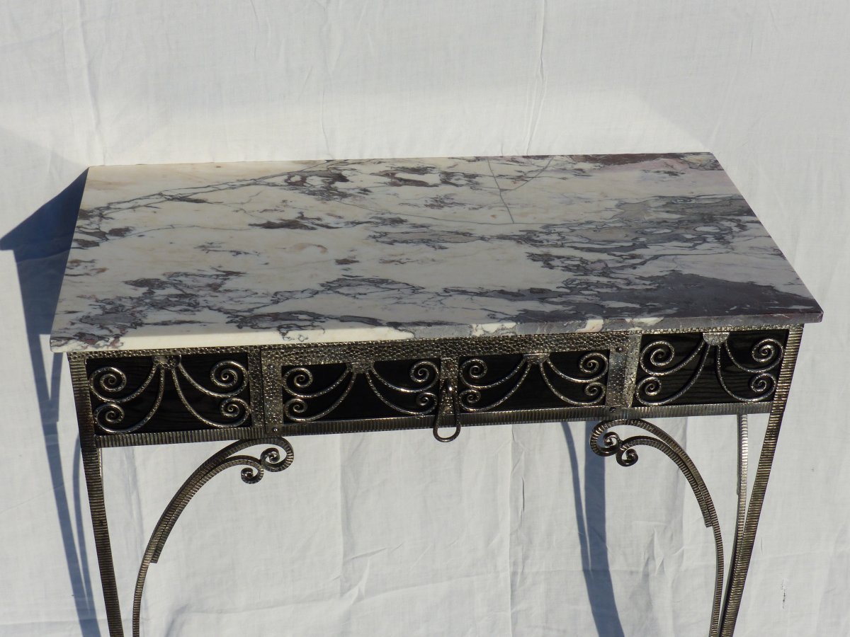 Art Deco Console With A Drawer Wrought Iron And Marble -photo-1