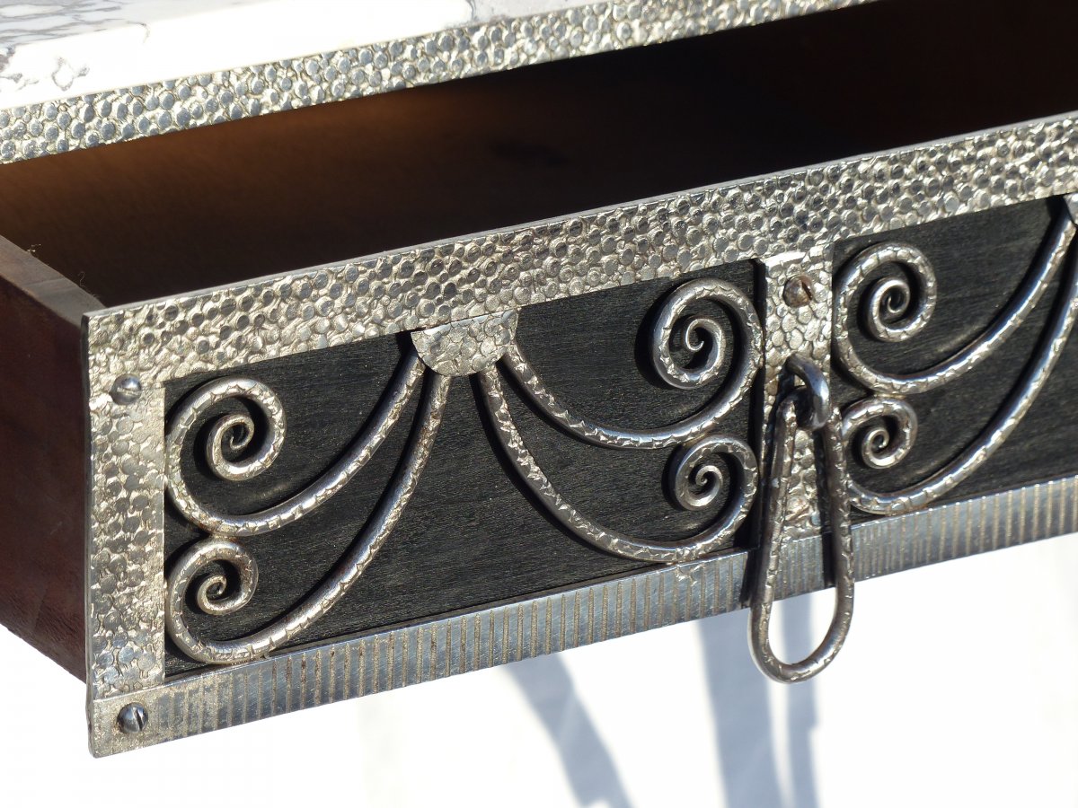 Art Deco Console With A Drawer Wrought Iron And Marble -photo-4