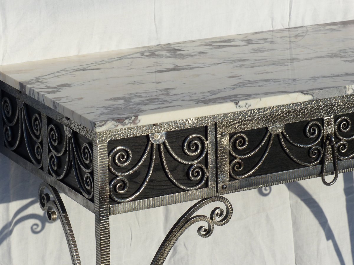 Art Deco Console With A Drawer Wrought Iron And Marble -photo-5