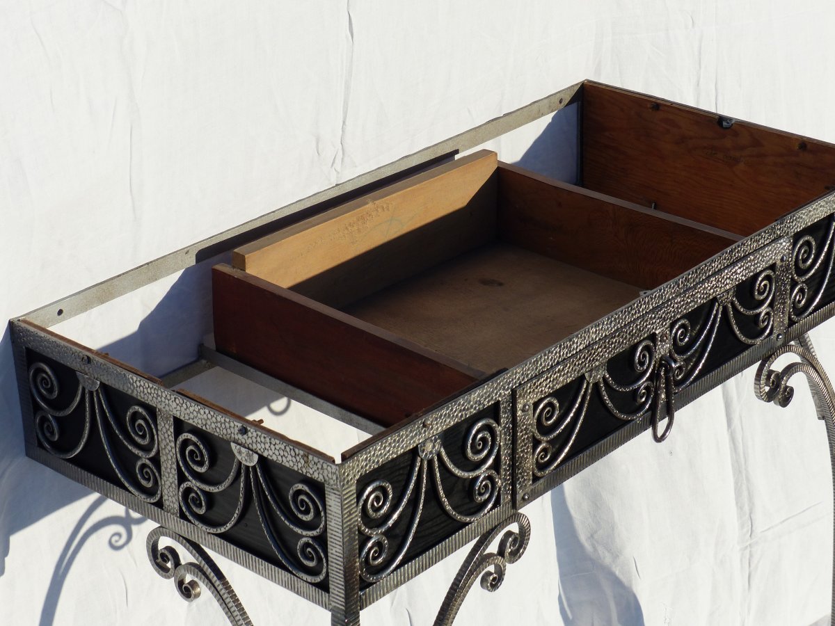 Art Deco Console With A Drawer Wrought Iron And Marble -photo-8