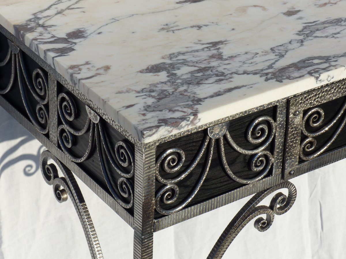 Art Deco Console With A Drawer Wrought Iron And Marble 