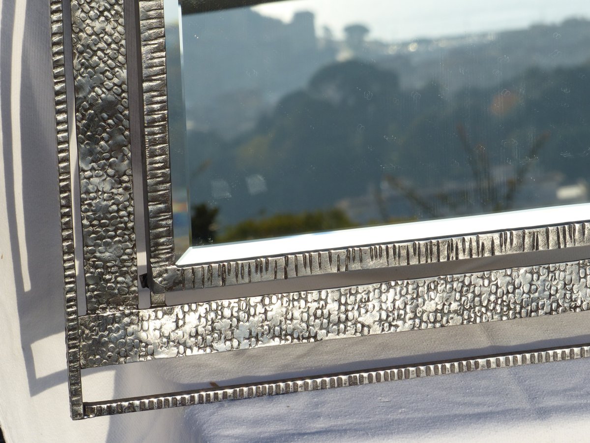 Art Deco Mirror Wrought Iron And Bevel-edge Mirror 1930-photo-3
