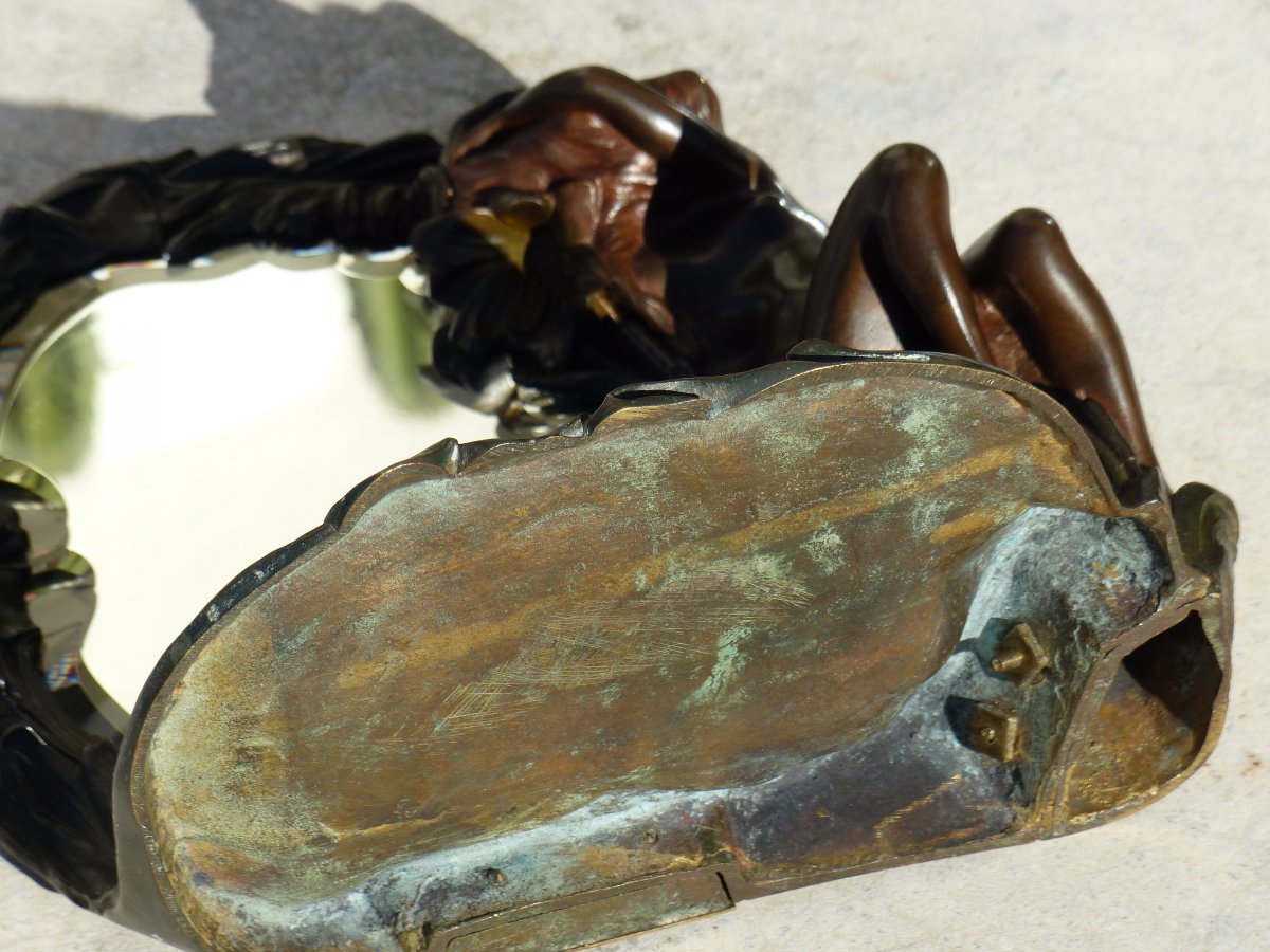 Art Nouveau Bronze Mirror Woman And Flowers-photo-5