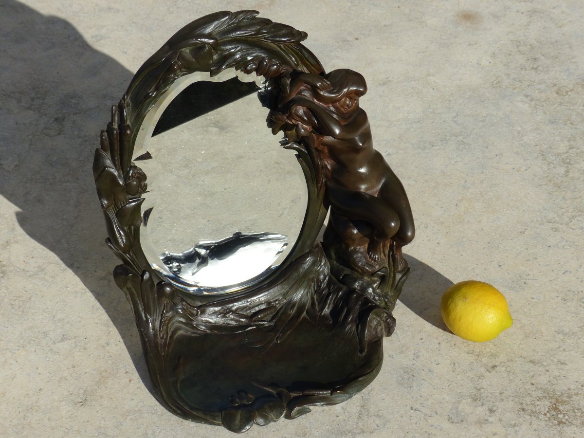 Art Nouveau Bronze Mirror Woman And Flowers-photo-7