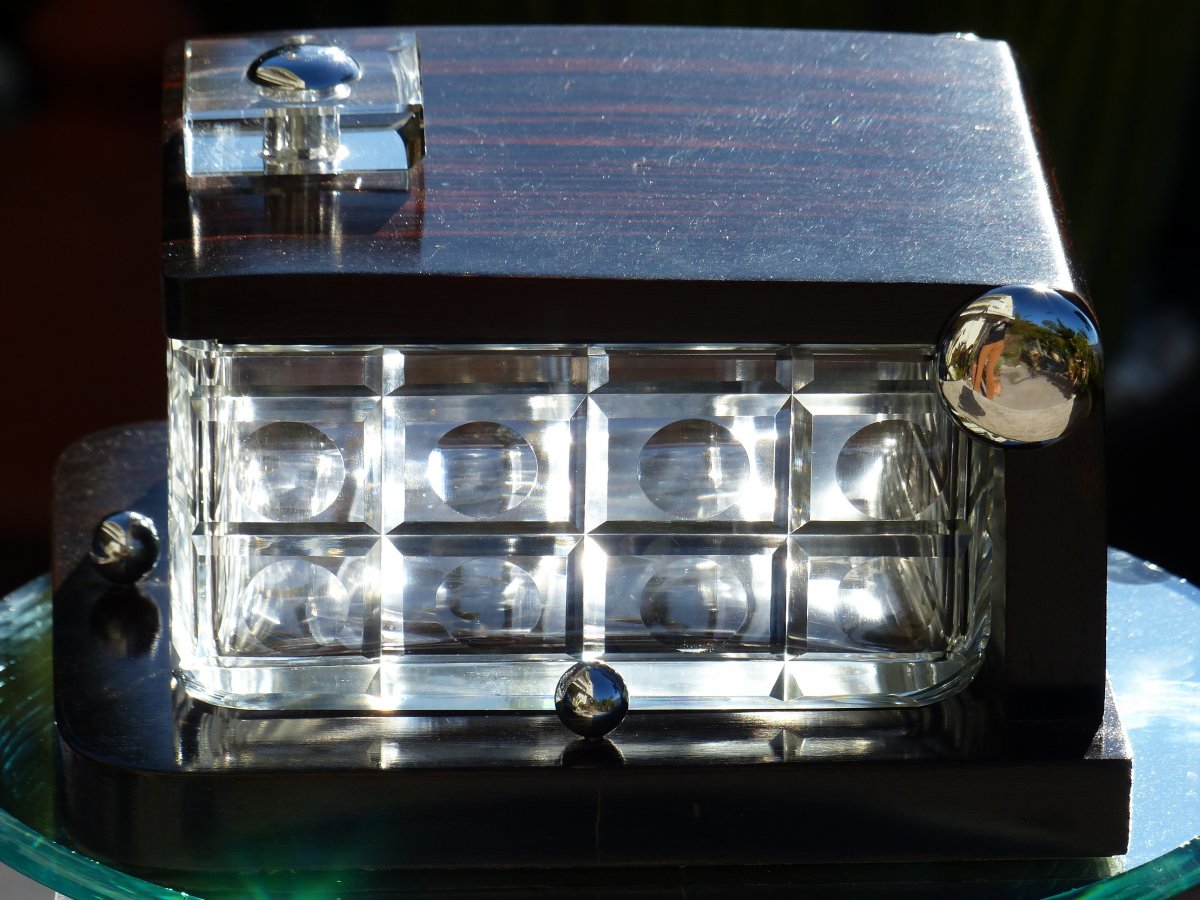 1930 Art Deco Box Crystal & Macassar-photo-4