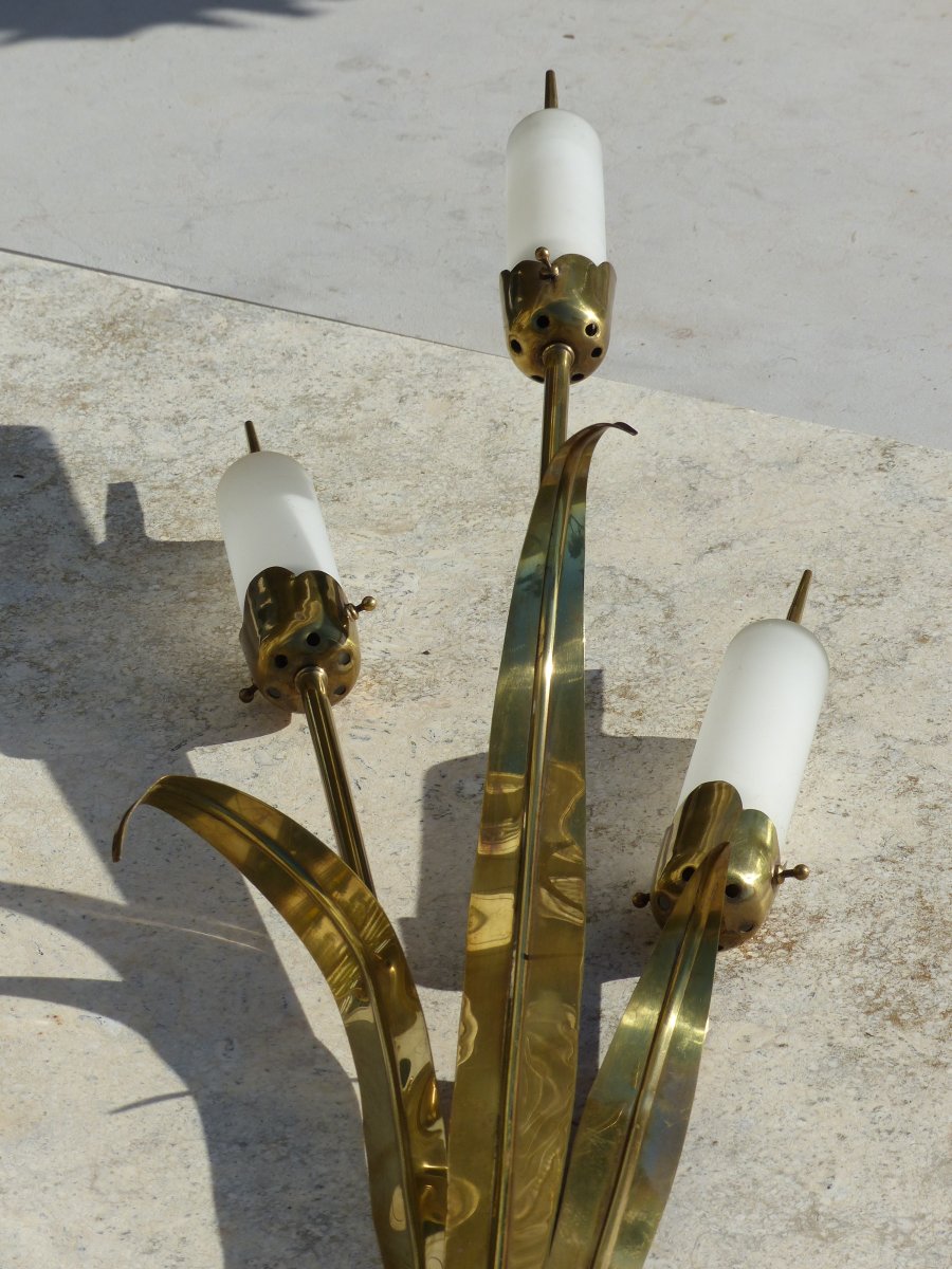 Large Pair Of Wall Lights 1950 In Brass-photo-2