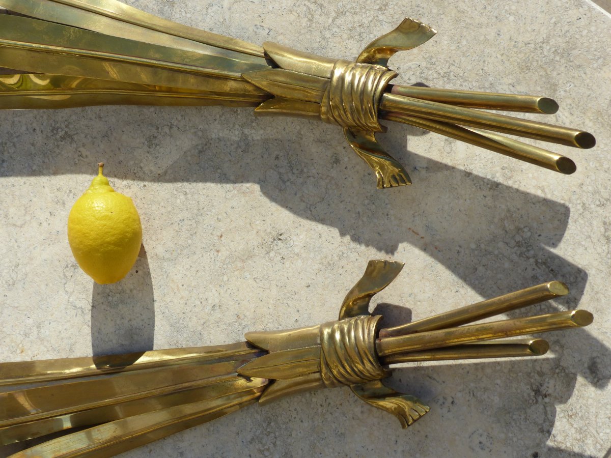 Large Pair Of Wall Lights 1950 In Brass-photo-2