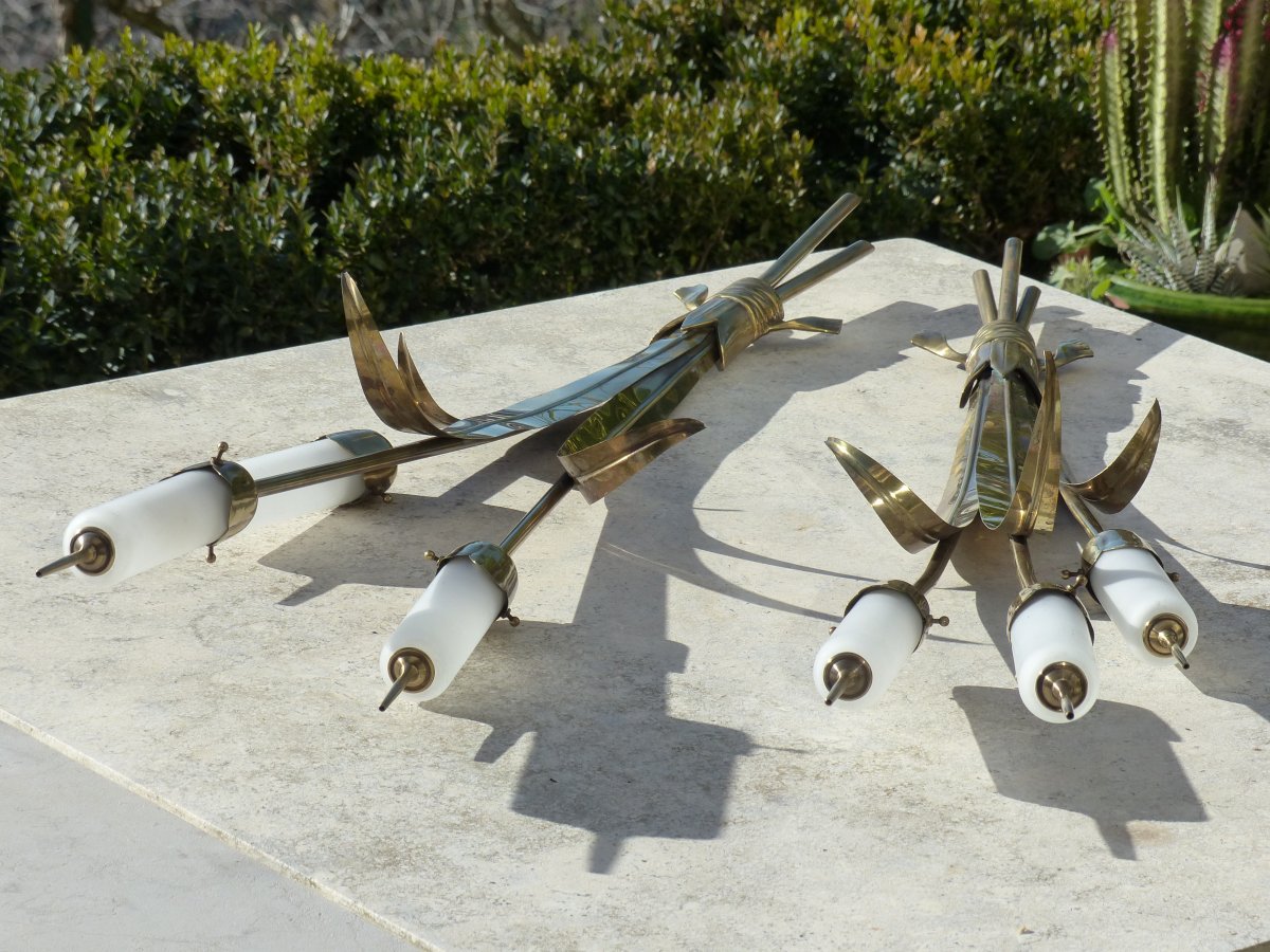 Large Pair Of Wall Lights 1950 In Brass-photo-3