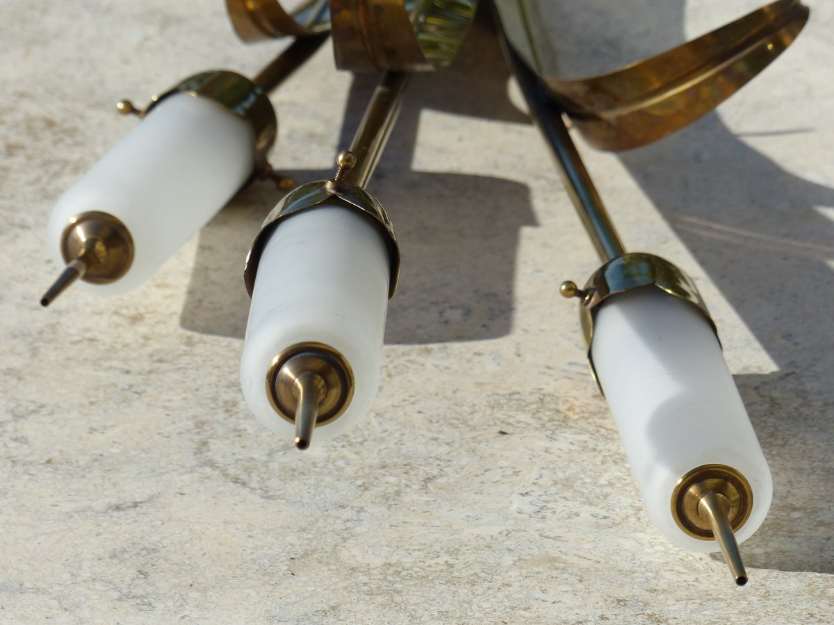 Large Pair Of Wall Lights 1950 In Brass-photo-4