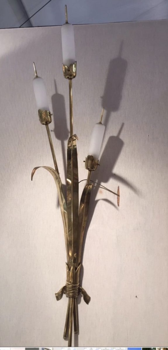 Large Pair Of Wall Lights 1950 In Brass-photo-8