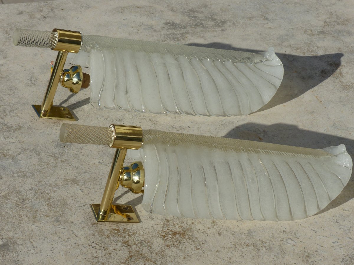 Pair Of Italian Feather Sconces 1960 Murano Venini 
