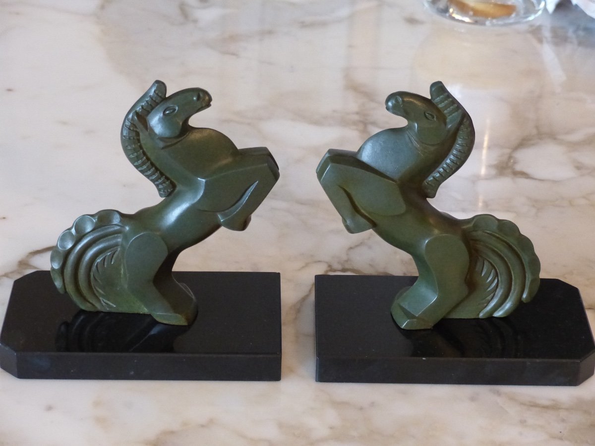 Paire De Serre-livres Chevaux Art Déco -photo-1