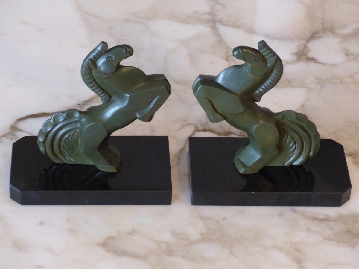 Paire De Serre-livres Chevaux Art Déco 