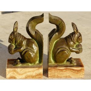 Pair Of Art Deco Bronze Squirrel Bookends