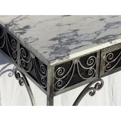 Art Deco Console With A Drawer Wrought Iron And Marble 