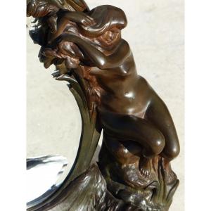 Art Nouveau Bronze Mirror Woman And Flowers