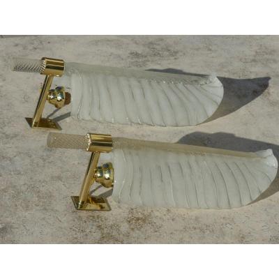 Pair Of Italian Feather Sconces 1960 Murano Venini 