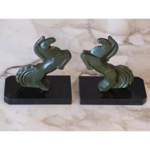 Paire De Serre-livres Chevaux Art Déco 