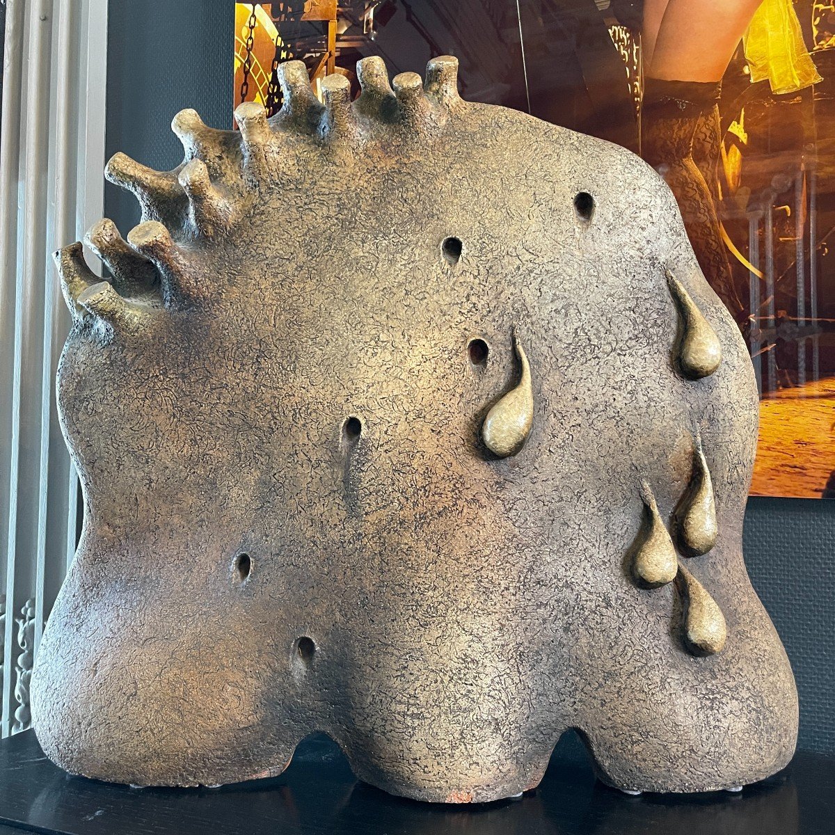 Yves Rhaye, Importante (67cm) Sculpture Biomorphique Fantastique Céramique Brutaliste, Ca 1960s-photo-3