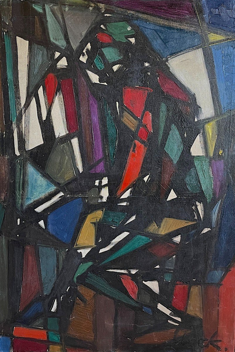 Ferdinand Vonck, Abstract Painting, Oil Painting On Canvas, Ca 1950