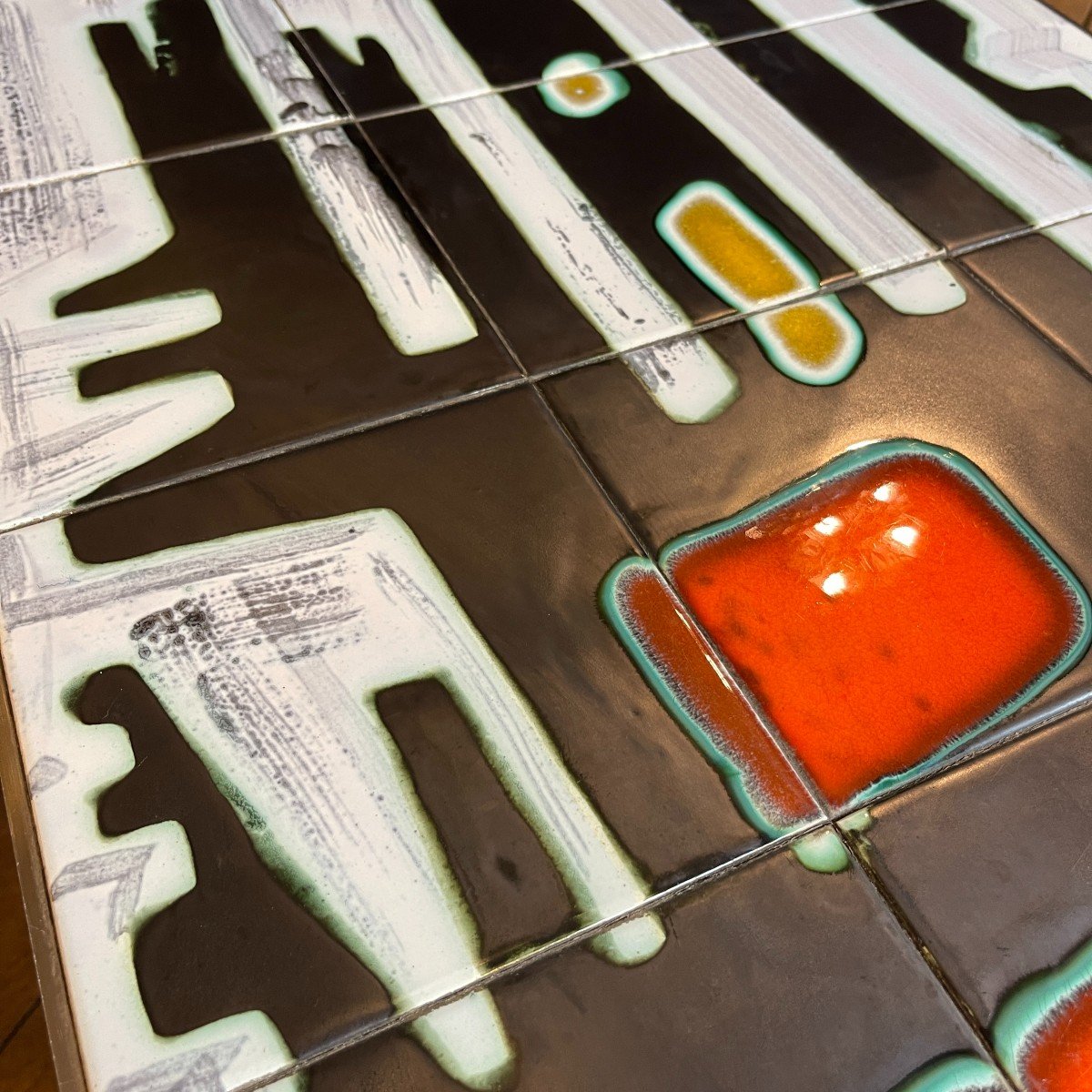 Antonio De Nisco, Ceramic Coffee Table, Chromed Metal, Abstract Design 1960s-photo-4