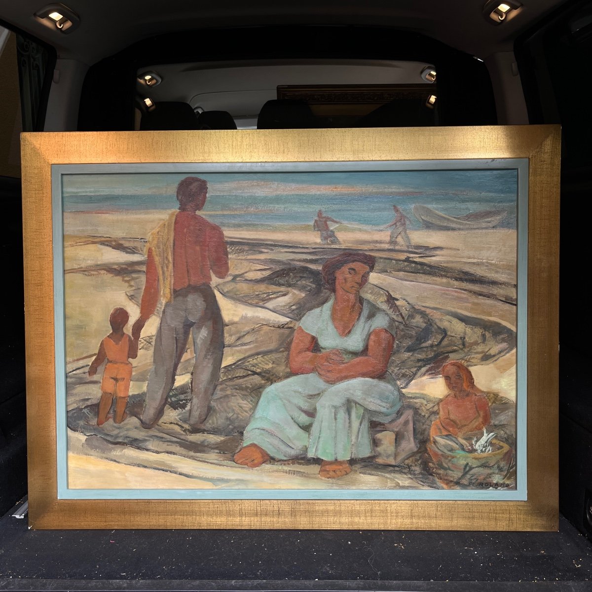 Flory Roland "retour De Pêche" Peinture, Huile Sur Panneau, Ca 1945-photo-2