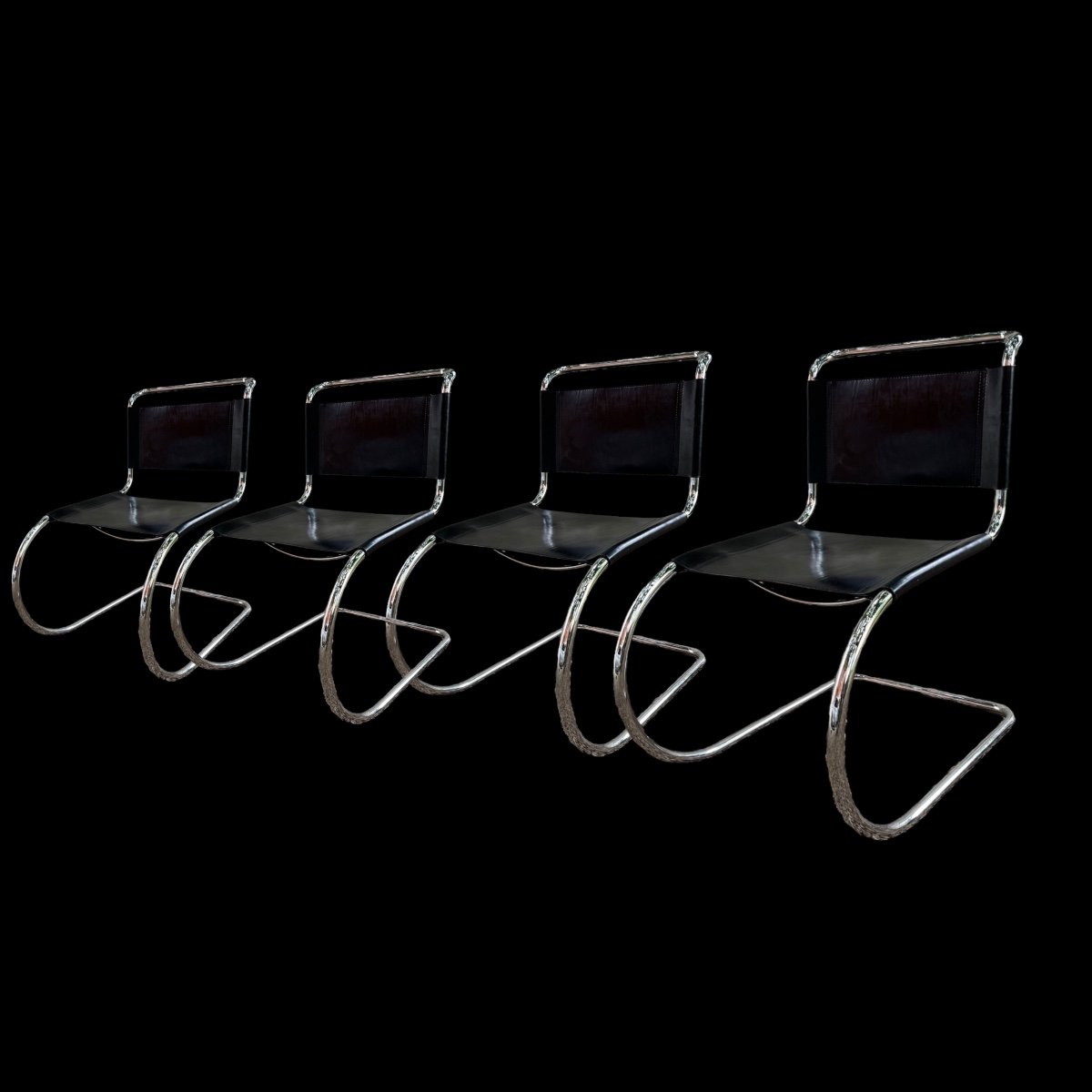 Ludwig Mies Van Der Rohe / Fasem Set Of 4 Mr10 Cantilever Chairs Black Ca 1970