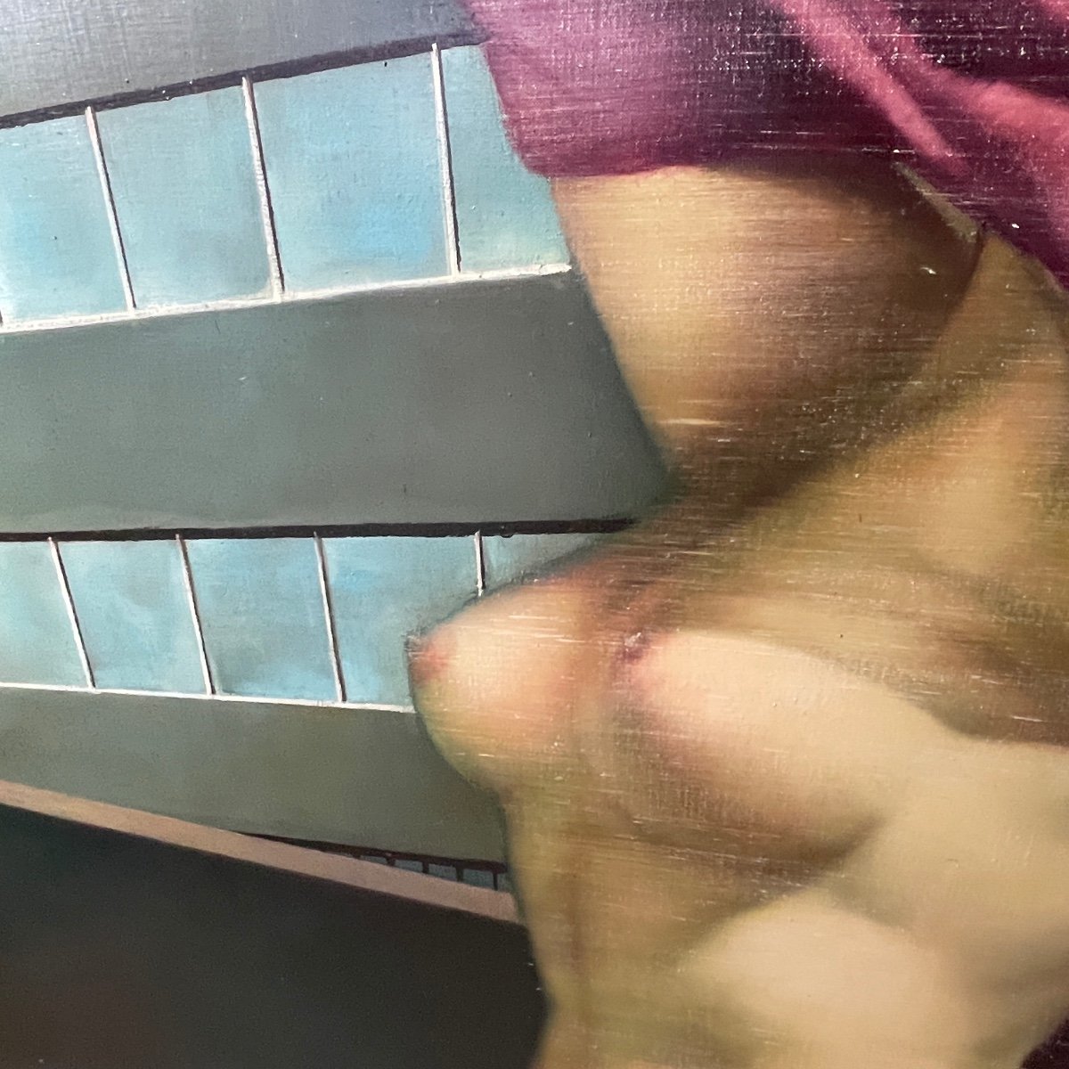 Mackowiak Erwin "nu Au Panneau De Signalisation" Tableau Pop'art Belge, Peintre Huile Sur Toile-photo-1