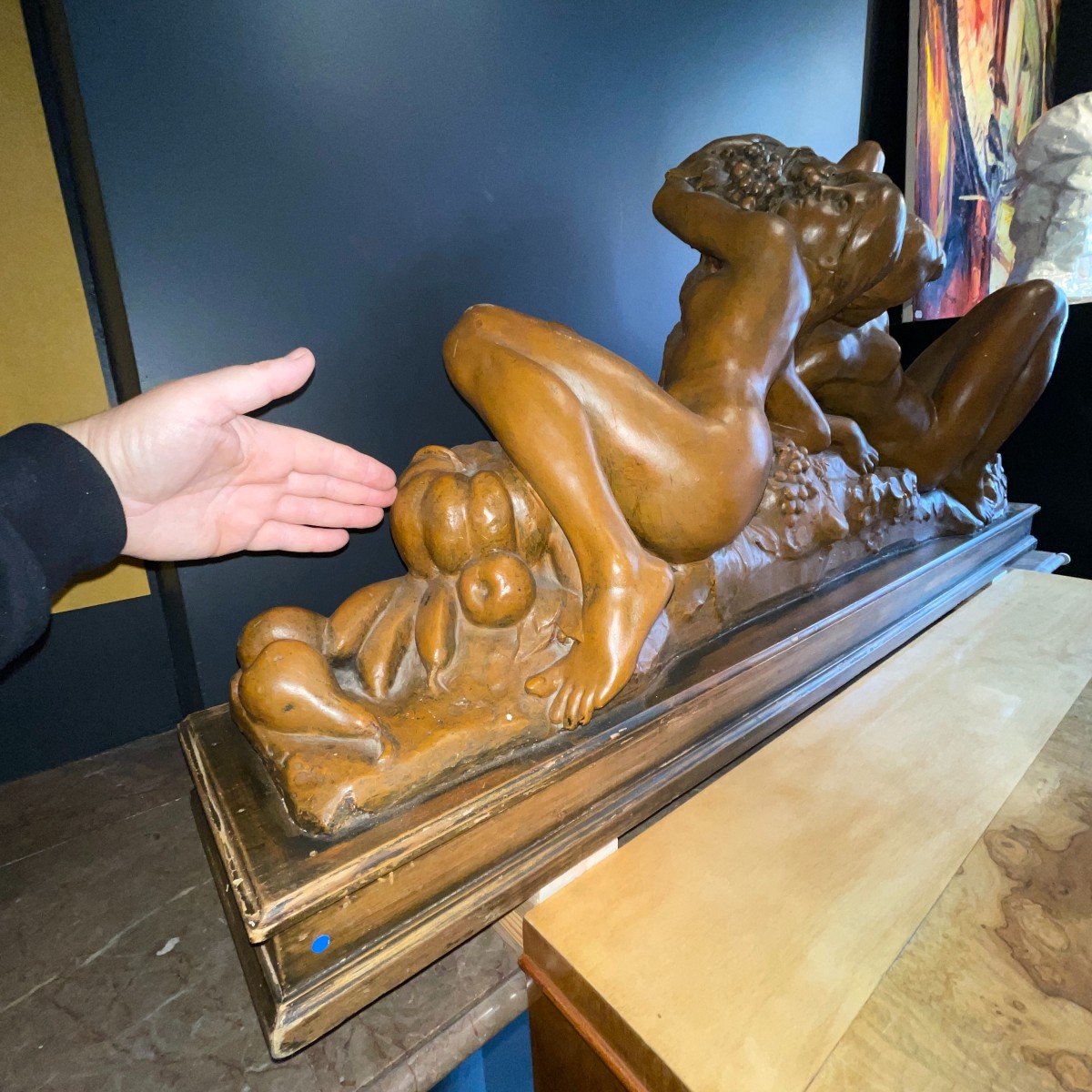 Jef Lambeau (attr) 'bacchantes' Sculpture 127cm, Femmes Nues & Fruits, Ca 1900-photo-2