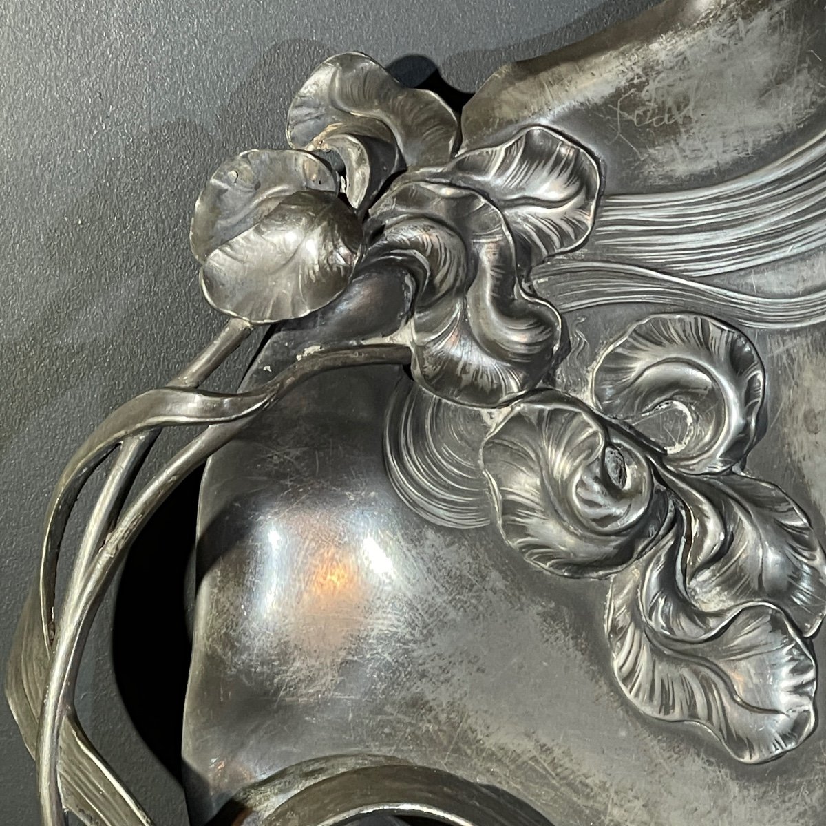 Wmf "woman With Irises" No. 290 Art Nouveau Openwork Tray, Silver-plated Metal, Ca 1906-photo-2