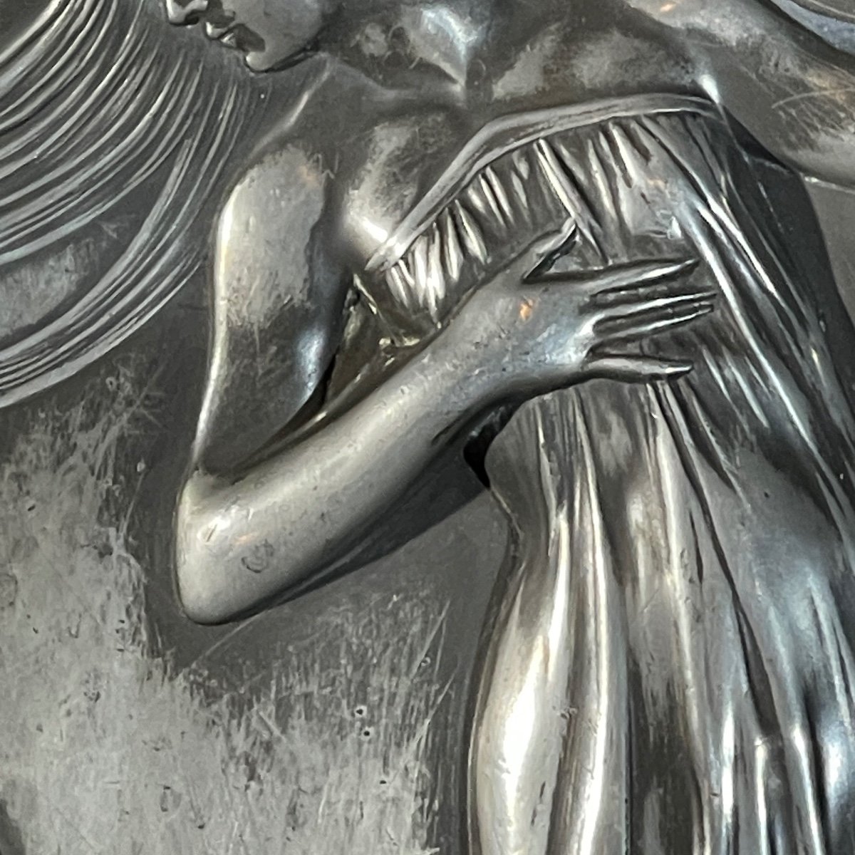 Wmf "woman With Irises" No. 290 Art Nouveau Openwork Tray, Silver-plated Metal, Ca 1906-photo-5