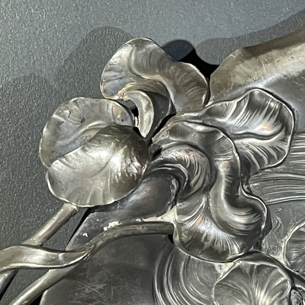 Wmf "woman With Irises" No. 290 Art Nouveau Openwork Tray, Silver-plated Metal, Ca 1906-photo-6