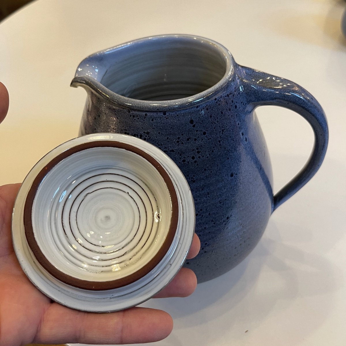 Bernard Thiran, Complete Blue Coffee Service In Enamelled Ceramic For 6 People, Ca 1970-photo-4