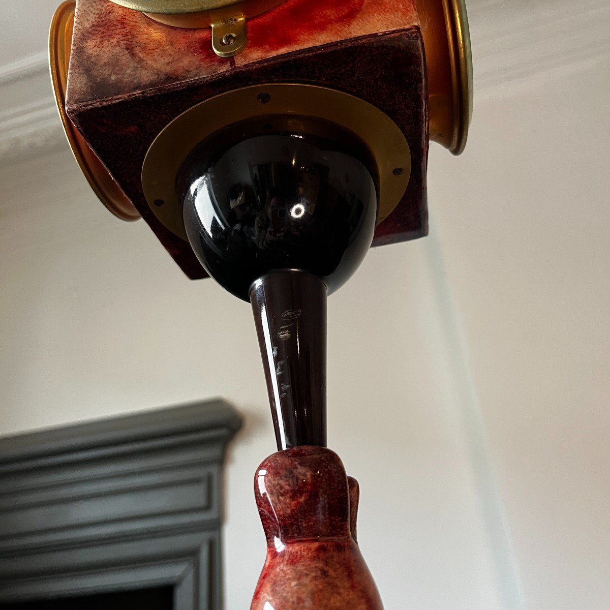 Aldo Tura, Table Lamp Floor Lamp 'bird' Parchment Red Lacquered Goatskin, Ca 1950-photo-7