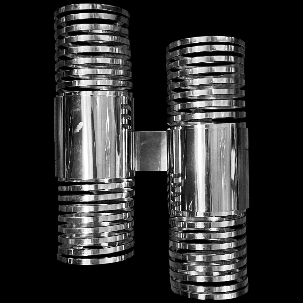 Pair Of 'spiral / Spring' Sconces Wall Lights, Chromed Steel, Space Age / Optic Art, Ca 1970-photo-3