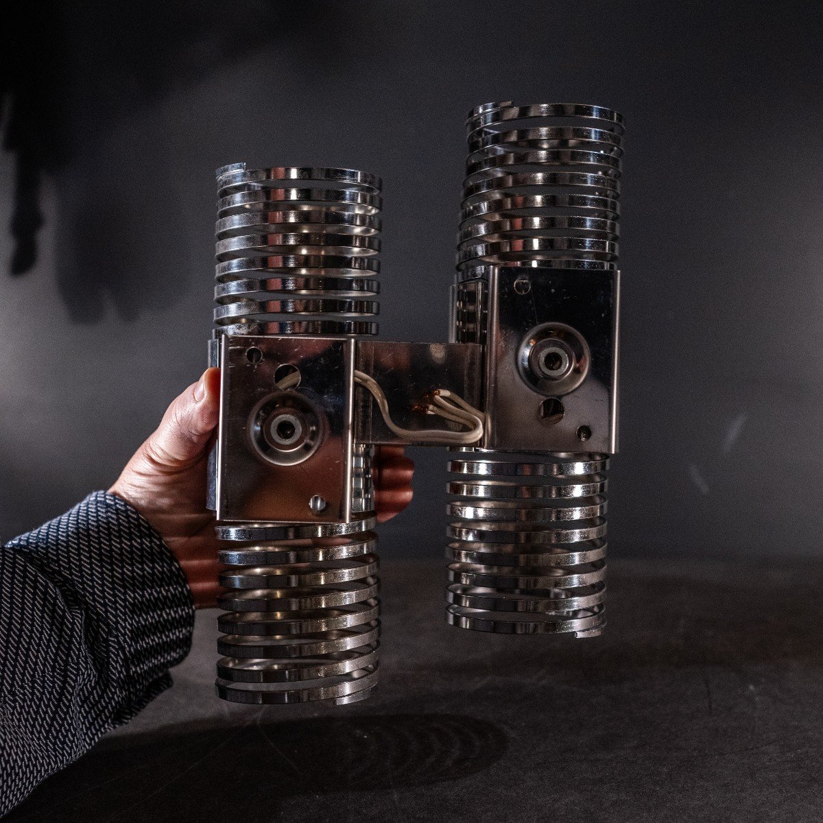 Pair Of 'spiral / Spring' Sconces Wall Lights, Chromed Steel, Space Age / Optic Art, Ca 1970-photo-7