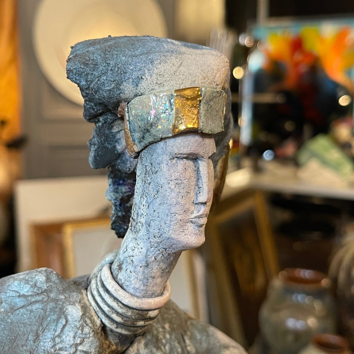 KLARA REYNDERS ' Le Guerrier ' sculpture en céramique, émail et dorure, vers 1987-photo-1