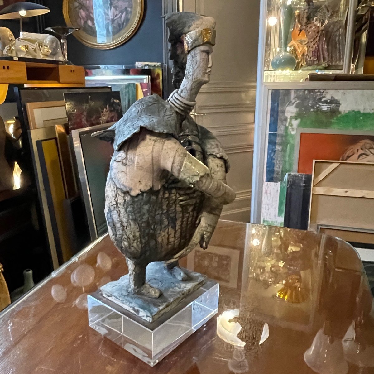 KLARA REYNDERS ' Le Guerrier ' sculpture en céramique, émail et dorure, vers 1987-photo-4