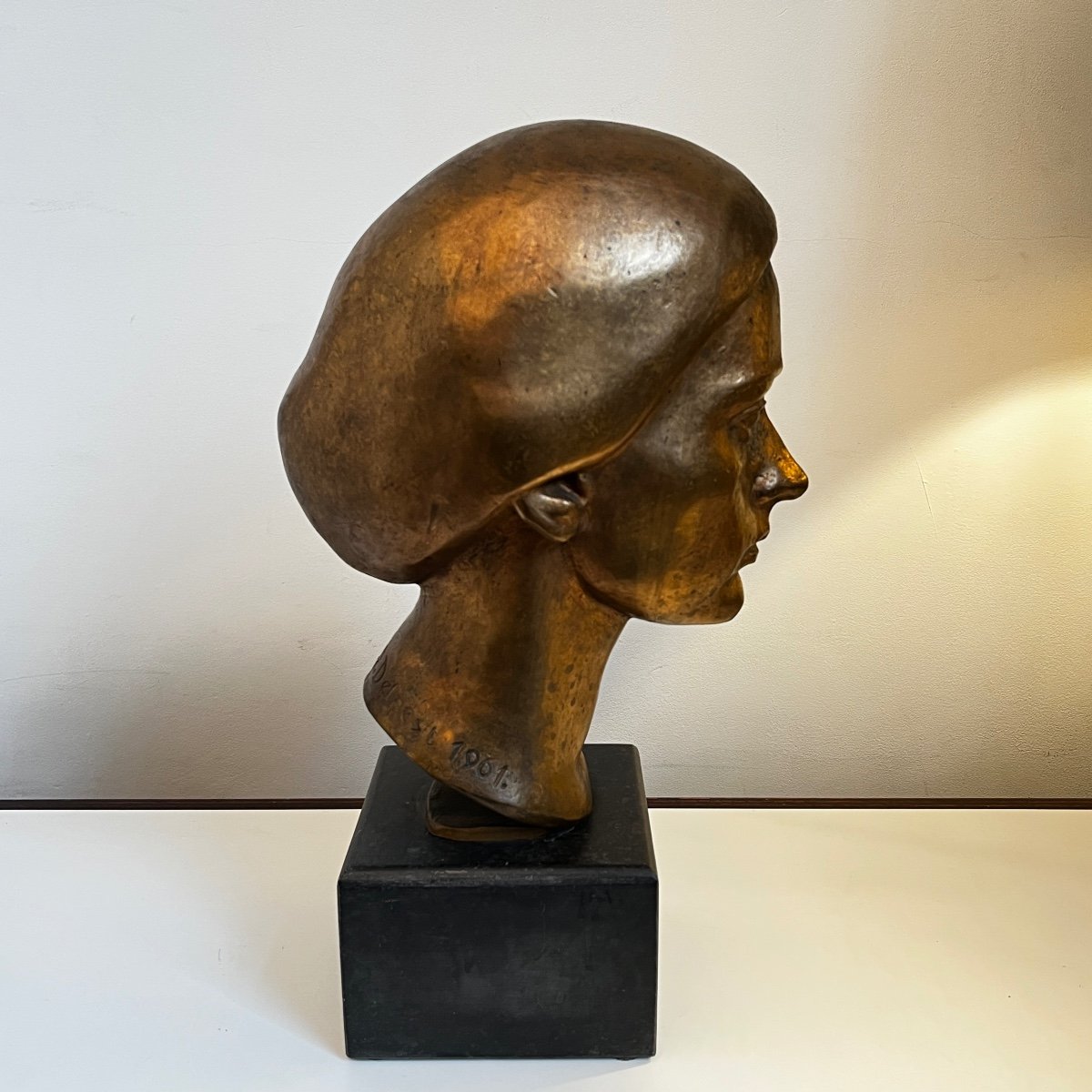 Robert Delnest ' Visage De Femme ' Sculpture Portrait / Buste En Bronze 1961-photo-6