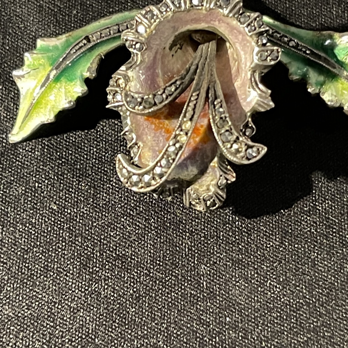 Broche ' Fleur Orchidée Ou Iris ' En Argent Massif émaillé, Milieu 20ème Siècle-photo-3