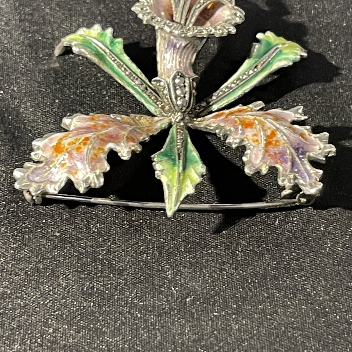 Broche Vintage Fleur Orchidée Multicolore - Métal Doré - Bijou Fantaisie