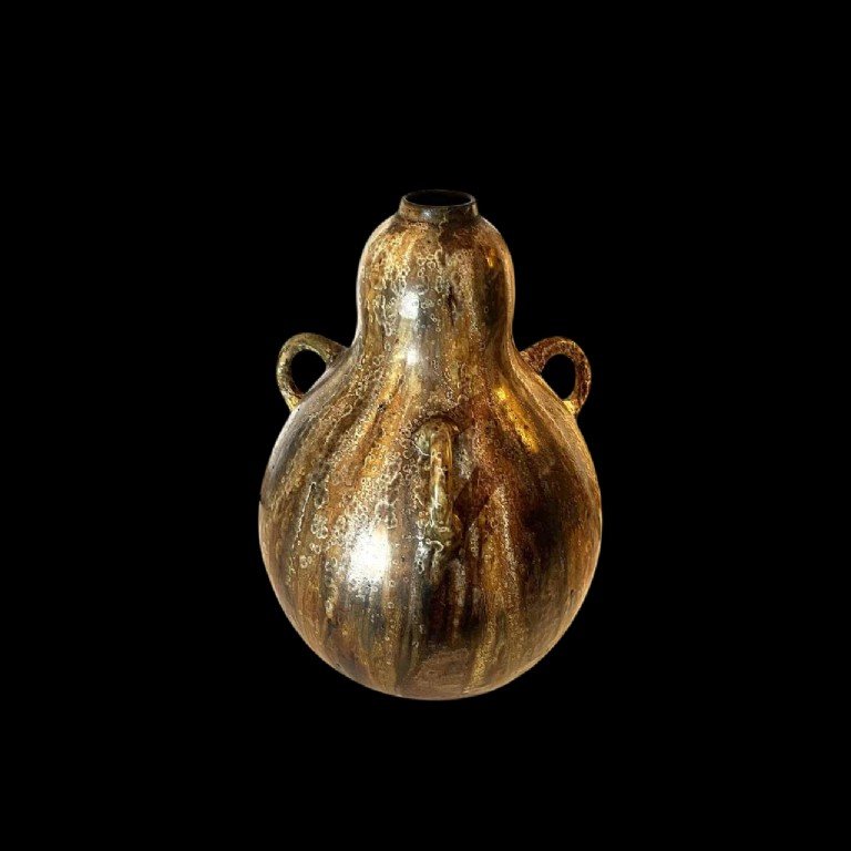 Roger Guerin, Art Nouveau Brown Coloquinte Vase 'grand Feu Salé( Stoneware, Bouffioulx, Ca 1920