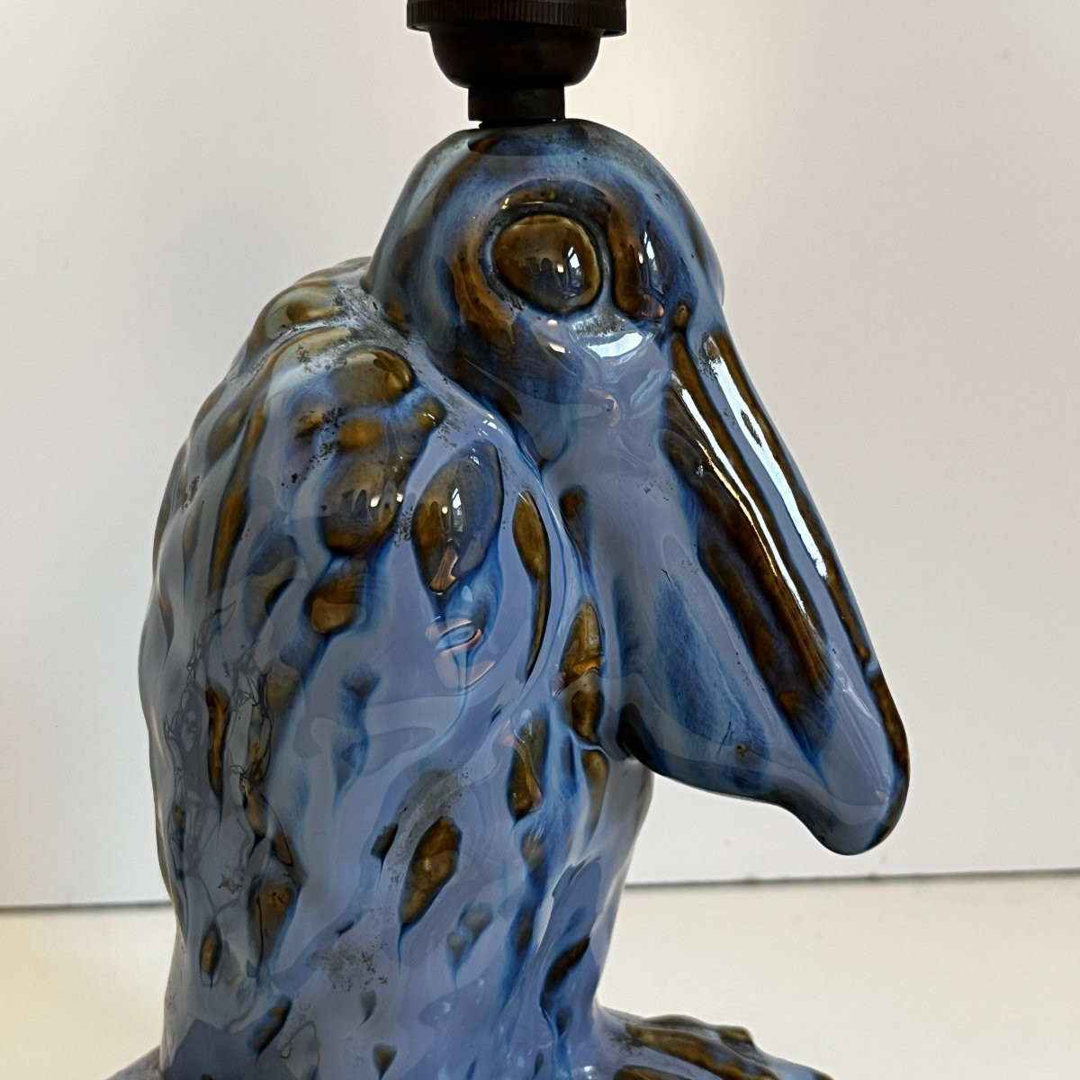 Sculpture 'Oiseau Pélican' / pied de lampe / encrier Art Déco en grès fin émaillé, ca 1930-photo-3