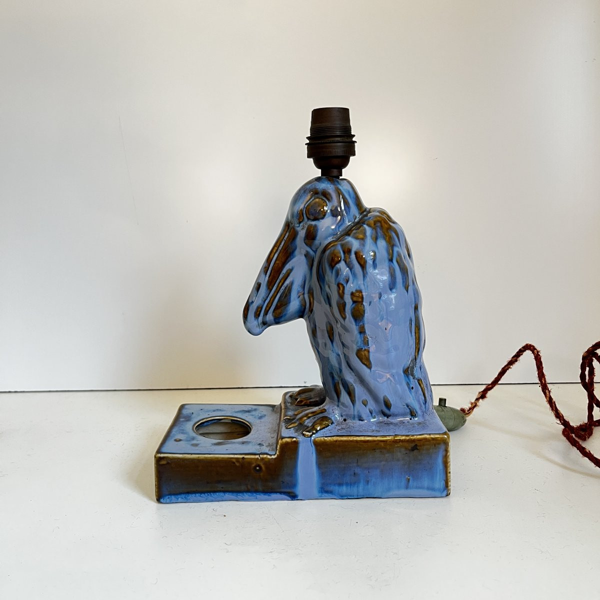 Sculpture 'Oiseau Pélican' / pied de lampe / encrier Art Déco en grès fin émaillé, ca 1930-photo-6