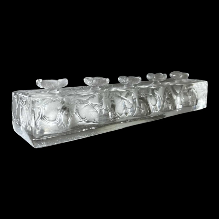 René Lalique 'la Renommée d'Orsay' Présentoir Testeur / 5 Flacons De Parfum, Verre Pressé Moulé