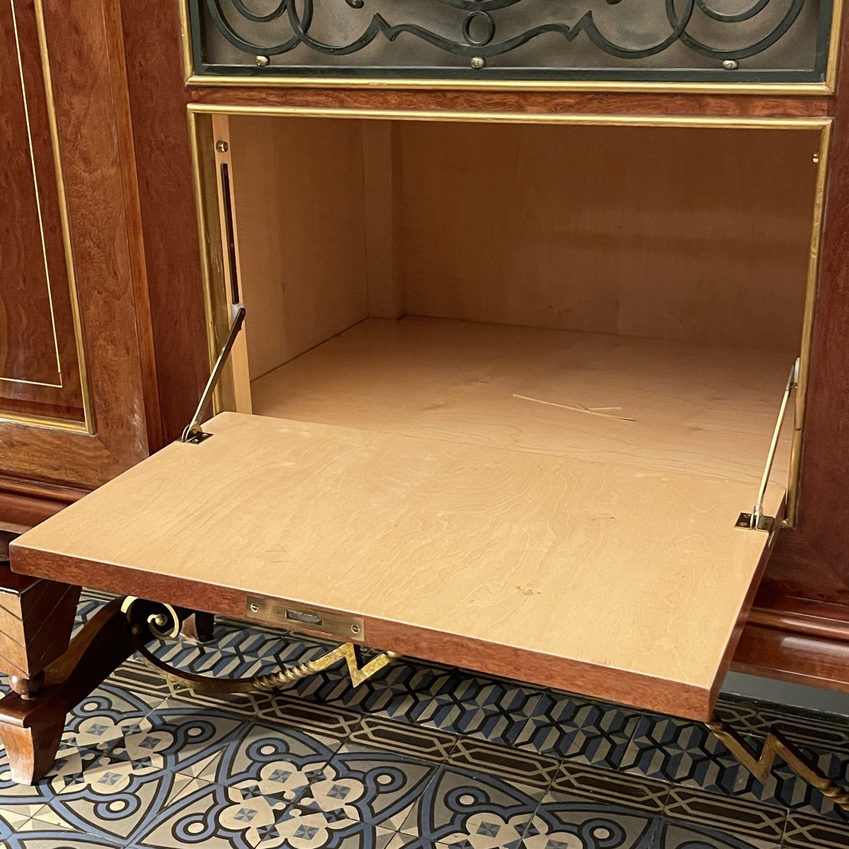 Meuble Dressoir Ou Bar Art Déco, Divers Placages, Bronze Et Ferronneries, Ca 1930-1940-photo-3