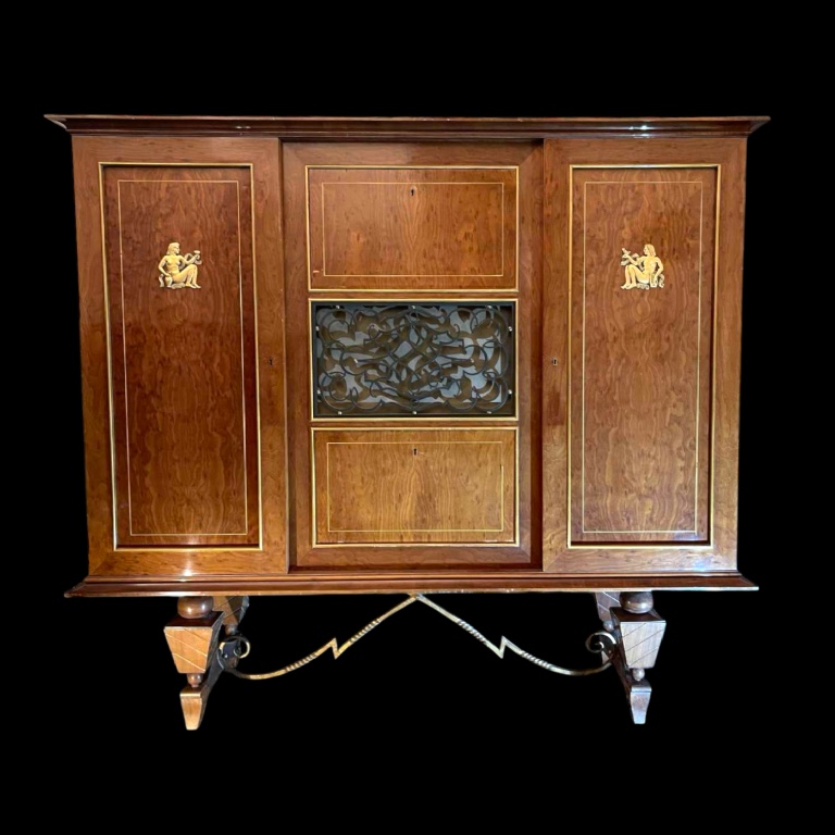 Meuble Dressoir Ou Bar Art Déco, Divers Placages, Bronze Et Ferronneries, Ca 1930-1940